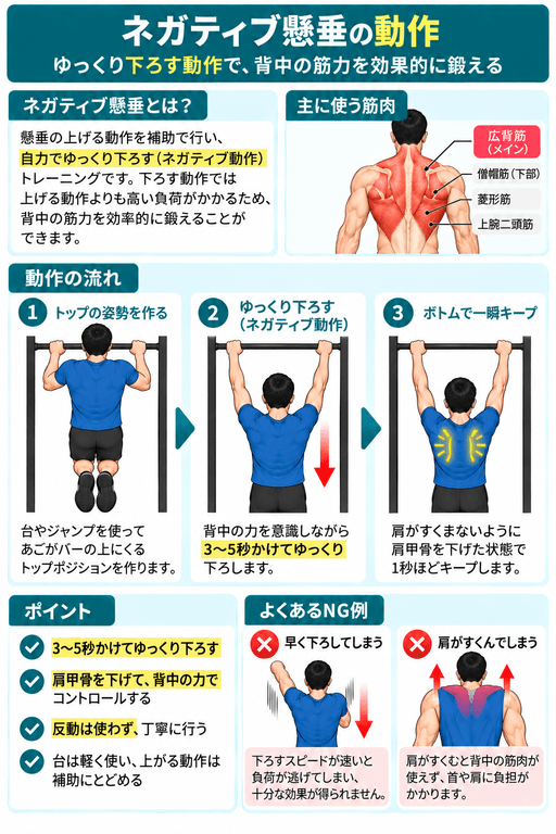 ネガティブ懸垂の動作解説