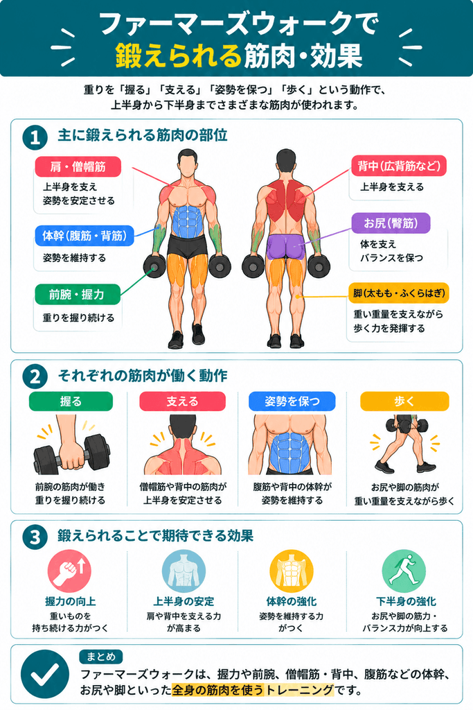 ファーマーズウォークで鍛えられる筋肉・効果